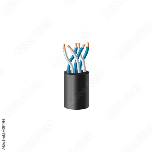 Copper electric cable with connection wires in insulation a vector illustration.