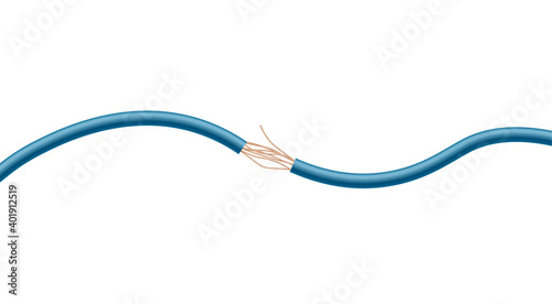 Exposed damaged electrical cable realistic vector illustration isolated.