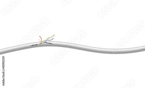 Damaged broken insulation electric cable realistic vector illustration isolated.