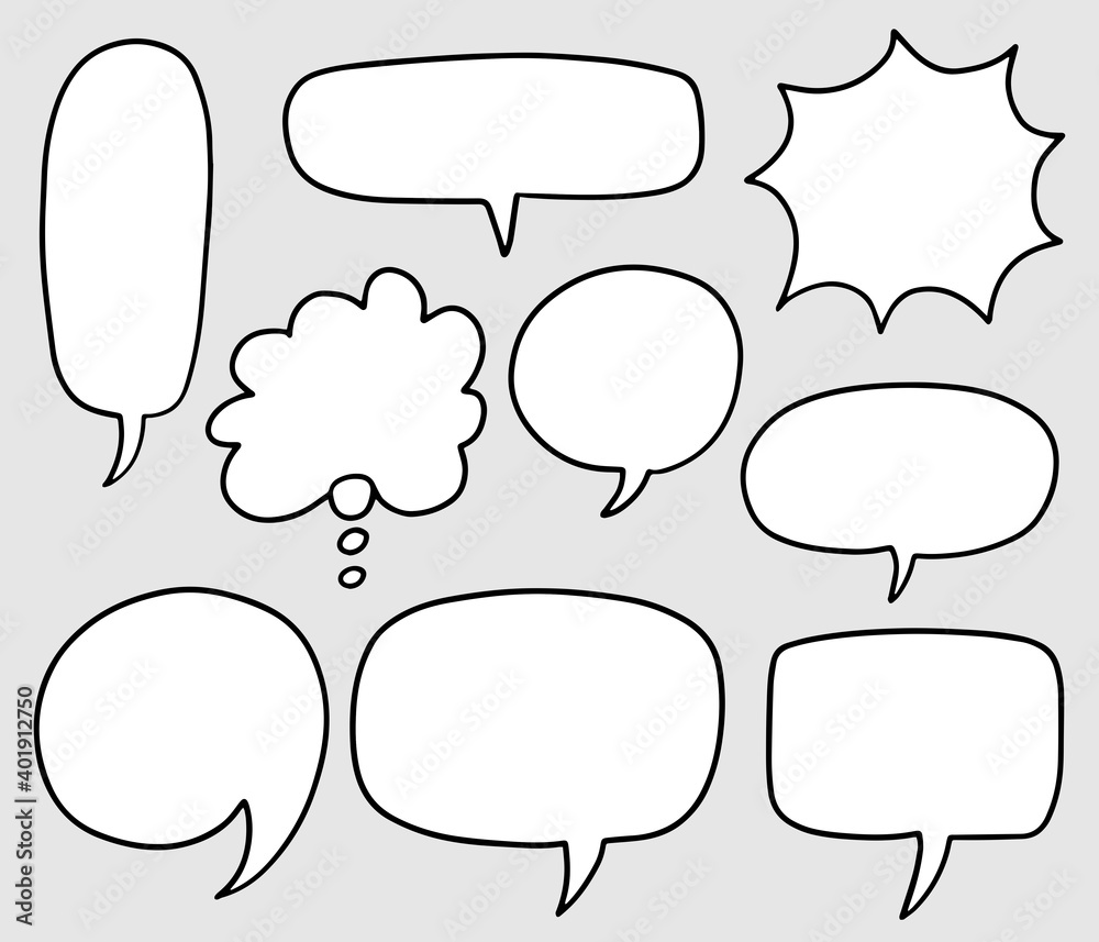Fototapeta premium Hand drawn set of speech bubbles. doodle Vector illustration.