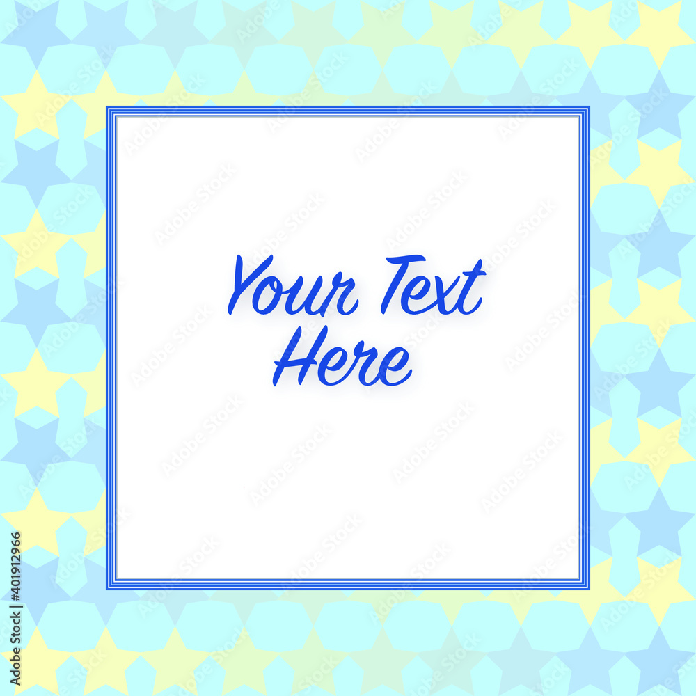 Blue & Yellow Star Border Pattern -  Photo Frame - Card - Invitation - Baby Shower - Vector