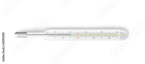 Glass medical mercury thermometer realistic vector illustration isolated.