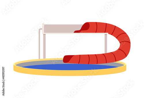 Red plastic water tube in aqua park or pool a vector isolated illustration