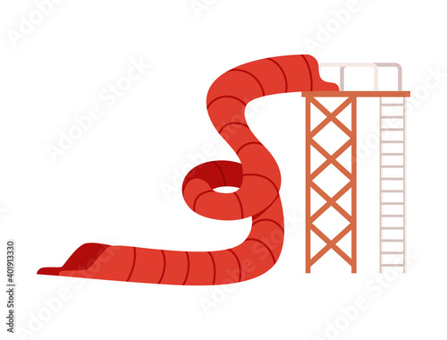 Aqua park water hill with chute and slides flat vector illustration isolated.