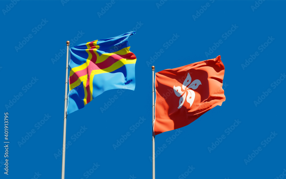 Flags of Hong Kong HK and Aland Islands. Flags of Hong Kong HK and Aland Islands.