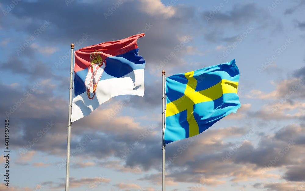 Flags of Serbia and Sweden.