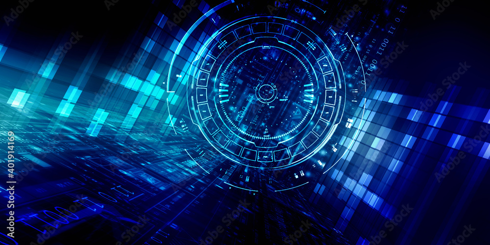 Fototapeta premium 2d illustration Abstract futuristic electronic circuit technology background