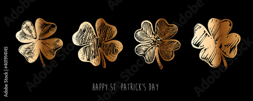 Golden clover set. Patrick's day. Vector.