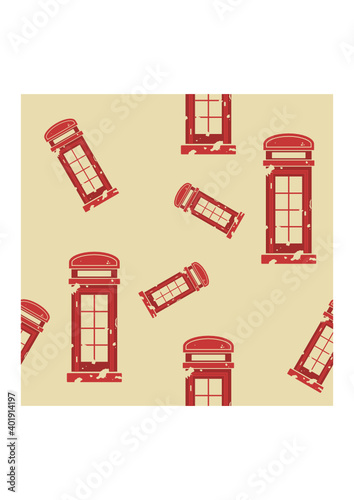 Editable Front View Red Typical Traditional English Telephone Booth in Flat Grunge Style Vector Illustration as Seamless Pattern for England Culture Tradition and History Related Background Design