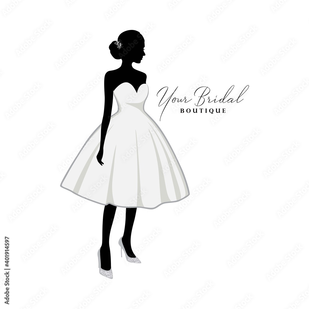 Beautiful Bride Short Gown, Bridal Boutique Logo, Bridesmaid Gown Logo Vector Design Template
