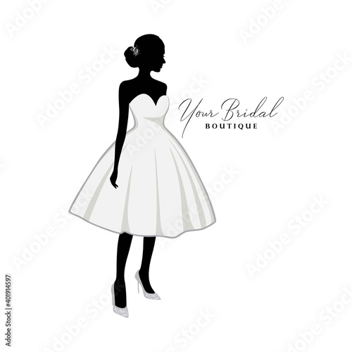 Beautiful Bride Short Gown  Bridal Boutique Logo  Bridesmaid Gown Logo Vector Design Template