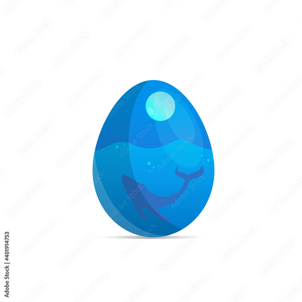 Happy Easter. Easter egg with ocean and blue whale on it. Isolated on a white background Happy Easter. Easter egg with ocean and blue whale on it. Isolated on a white background