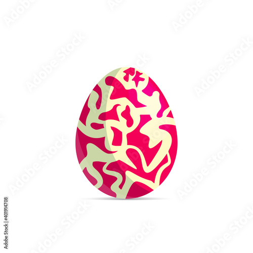 Happy Easter. Easter egg with cream color and random red strip texture on it. Isolated on a white background