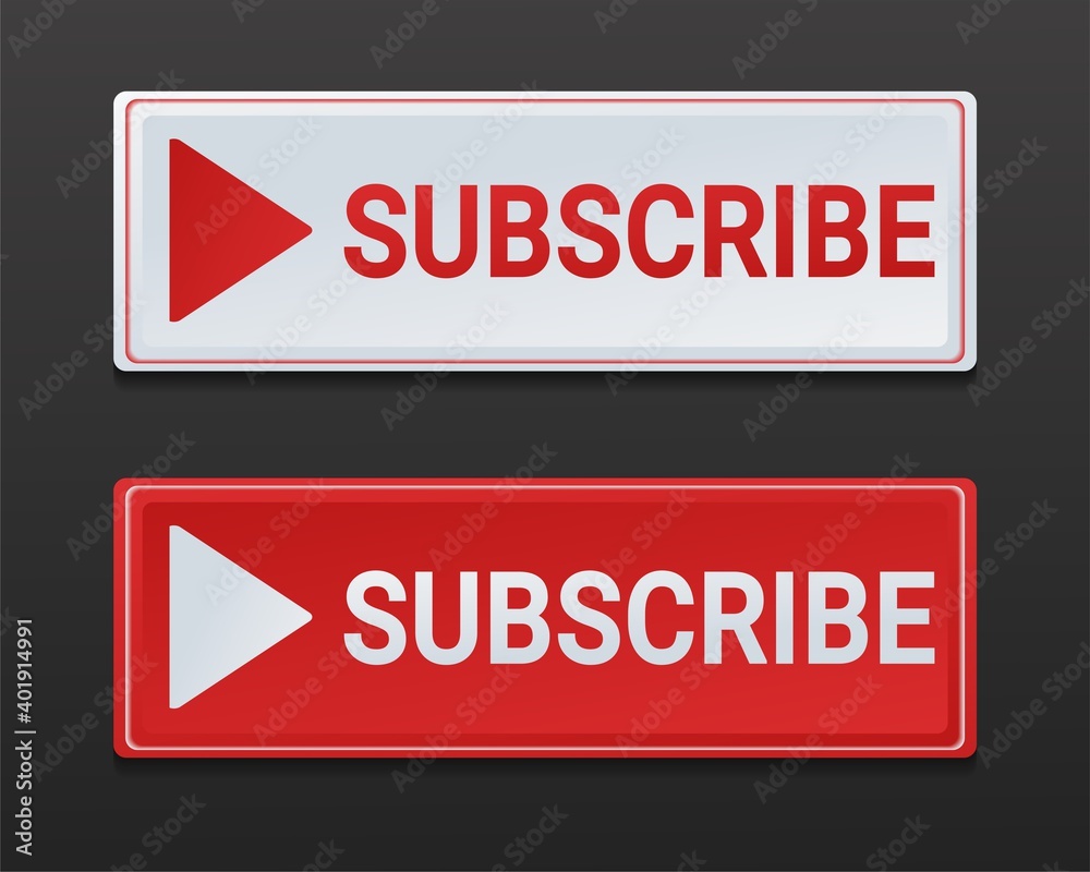 Subscribe button. Red and white subscribe button box to channel, blog. Illustration vector