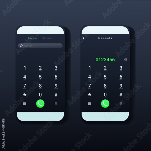 Smartphone dial keypad screen. Keypad with numbers and letters for phone. User interface keypad for smartphone. Phone call screen. Illsutration vector