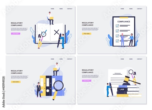 Business banners set of regulatory compliance concept, flat vector illustration.