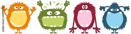 Little monster, funny, cute, cheeky  & creepy, with big open mouth as copy space for your slogan, vector, illustration,  photo