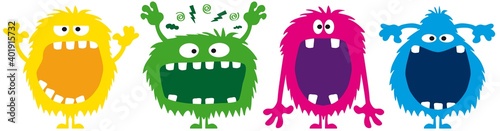 funny monsters with copy space in their open big mouths, vector, illustration, cartoon