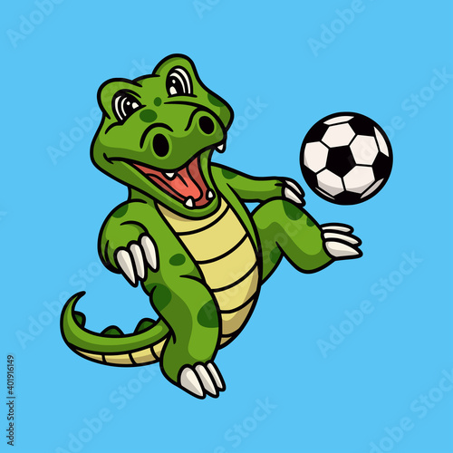cartoon animal design crocodile playing football cute mascot logo