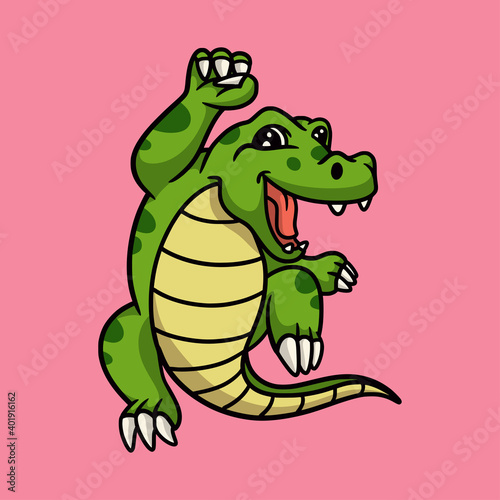 cartoon animal design crocodile succeeded cute mascot logo