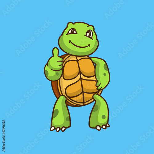 cartoon animal design tortoise posing thumbs up cute mascot logo