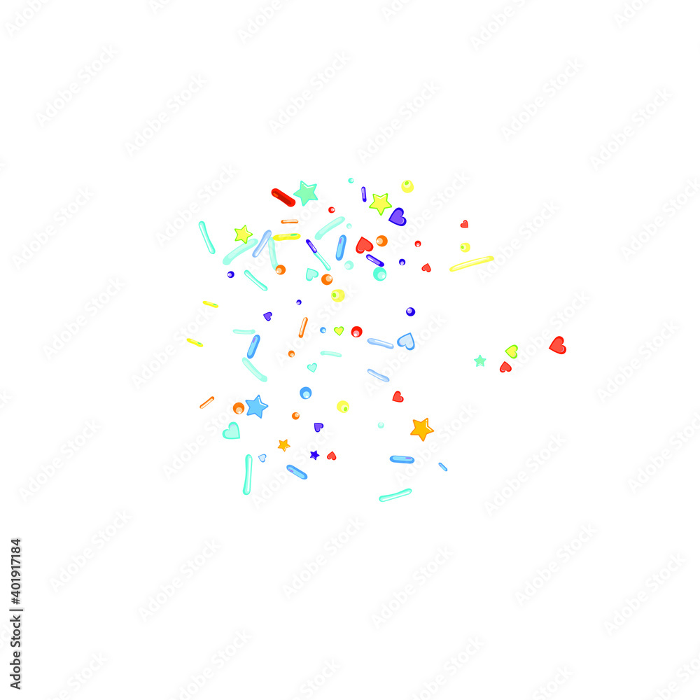 Sprinkles grainy. Cupcake donuts, dessert, sugar, bakery background. Sweet confetti on white chocolate glaze background. Vector Illustration sprinkles holiday designs, party, birthday, invitation. Sprinkles grainy. Cupcake donuts, dessert, sugar, bakery background. Sweet confetti on white chocolate glaze background. Vector Illustration sprinkles holiday designs, party, birthday, invitation.