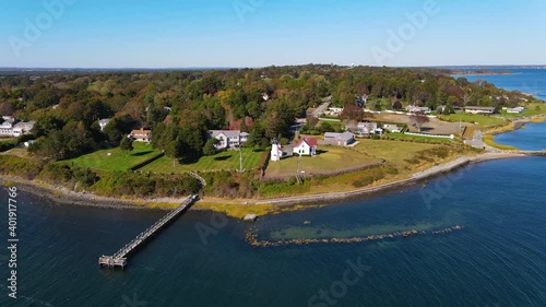 Warwick Lighthouse aerial view at Warwick Point in city of Warwick, Rhode Island RI, USA. 