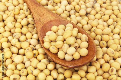 Soy beans with wooden spoon