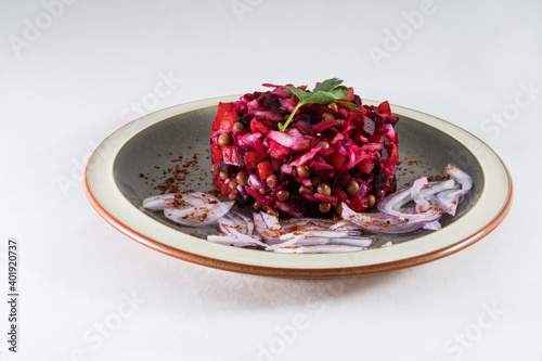 Red beet salad on plate