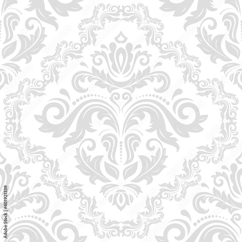 Classic seamless light silver pattern. Damask orient ornament. Classic vintage background. Orient ornament for fabric, wallpaper and packaging