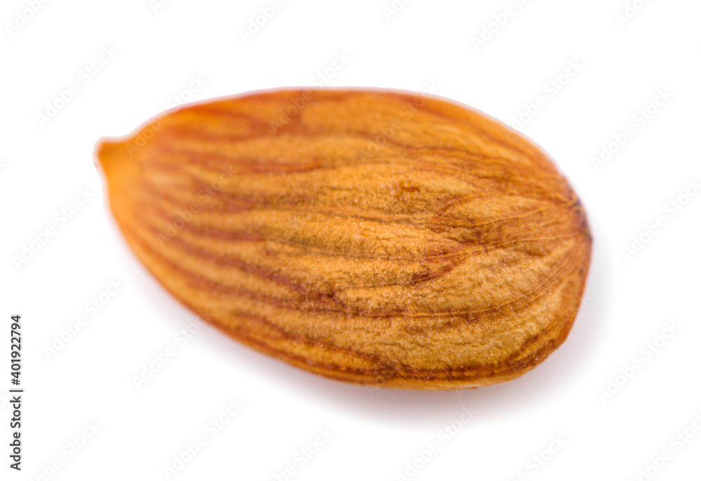 One almond nut an isolated on white background One almond nut an isolated on white background