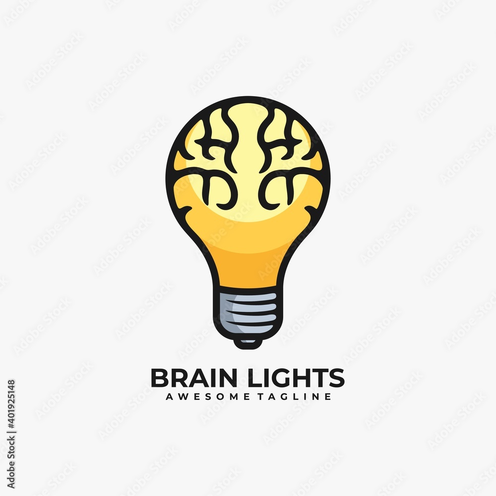 Brain with lamp logo design vector Brain with lamp logo design vector