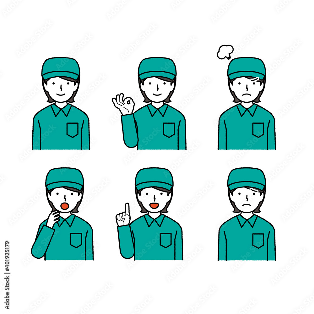 Work clothes female facial expression illustration set, collection Work clothes female facial expression illustration set, collection