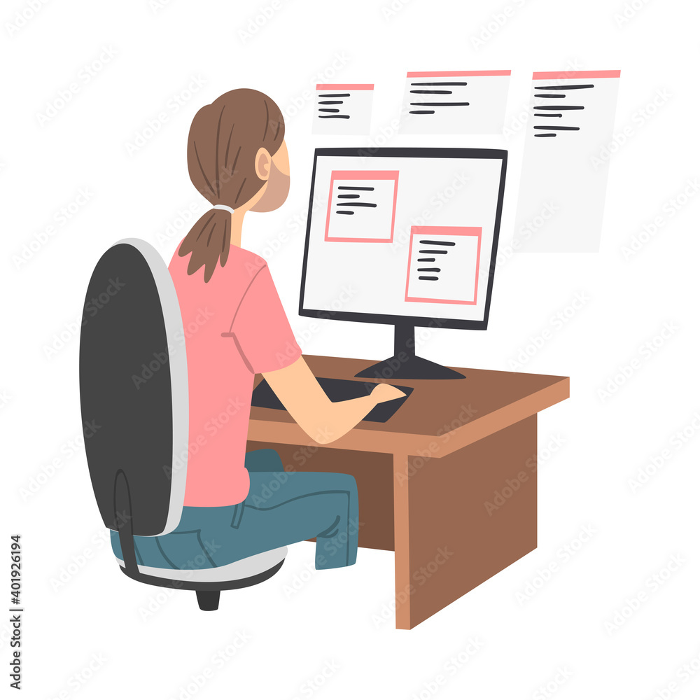 Man as Software Developer or Programmer Engaged in Coding in Server-side Framework on Computer Vector Illustration Man as Software Developer or Programmer Engaged in Coding in Server-side Framework on Computer Vector Illustration