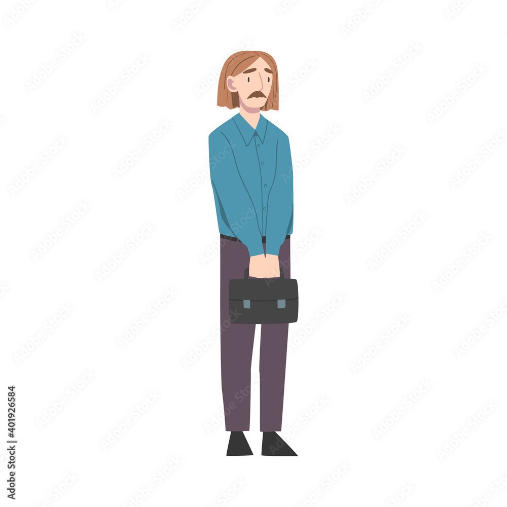 Businessman Standing with Briefcase and Waiting Cartoon Style Vector Illustration Businessman Standing with Briefcase and Waiting Cartoon Style Vector Illustration