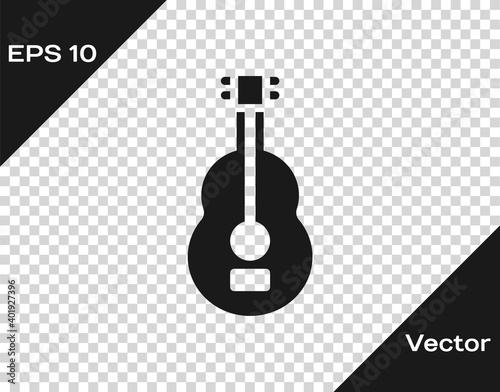 Black Spanish guitar icon isolated on transparent background. Acoustic guitar. String musical instrument. Vector.