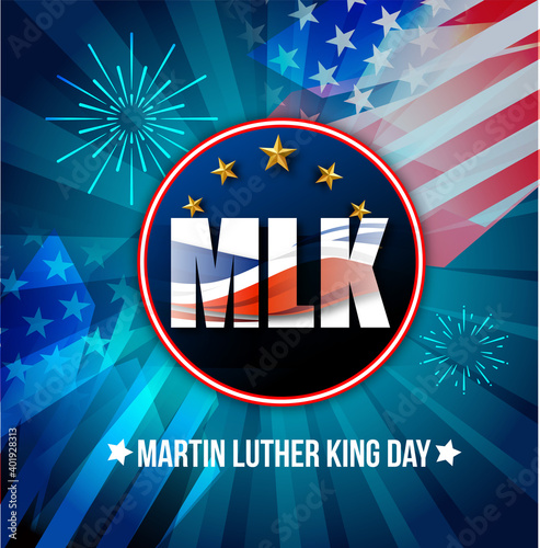 Martin Luther King Jr Day greeting card - I have a dream inspirational quote - with US flag Poster Or Banner Background.