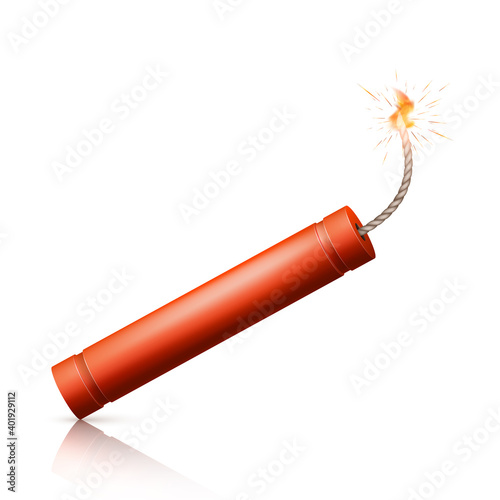 Dynamite Bomb with Burning Wick. Military Detonate Red Weapon. Vector illustration
