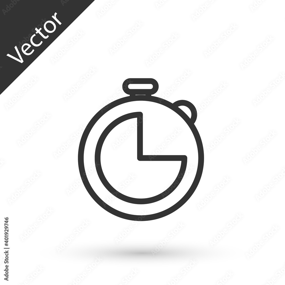 Grey line Kitchen timer icon isolated on white background. Cooking utensil. Vector Illustration. Grey line Kitchen timer icon isolated on white background. Cooking utensil. Vector Illustration.