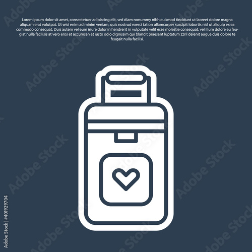 Blue line Cooler box for human organs transportation icon isolated on blue background. Organ transplantation concept. Organ container. Vector Illustration.