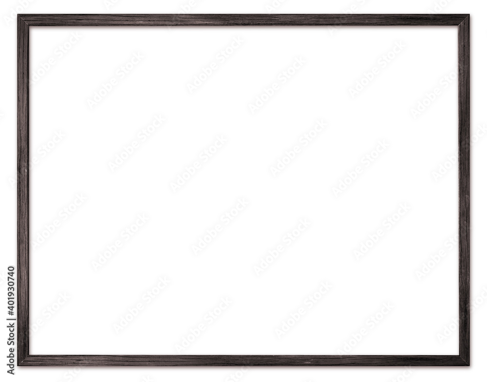 Simple black thin wooden picture frame border for modern wall isolated on white background Simple black thin wooden picture frame border for modern wall isolated on white background