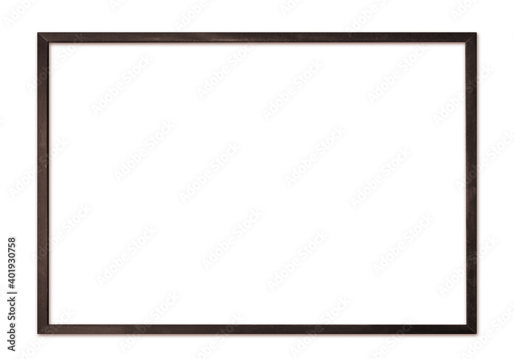 Simple black thin wooden picture frame border for modern wall isolated on white background Simple black thin wooden picture frame border for modern wall isolated on white background
