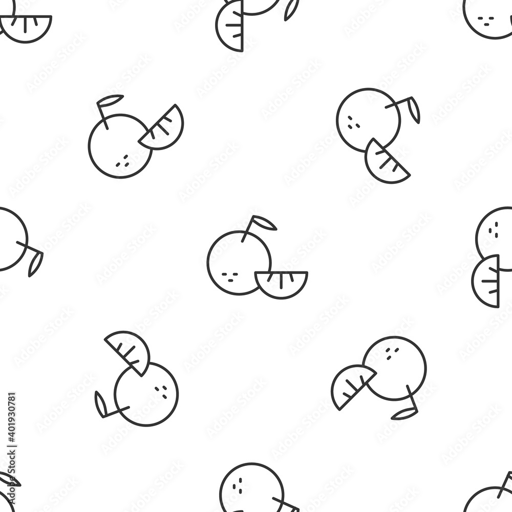 Grey line Citrus fruit icon isolated seamless pattern on white background. Orange in a cut. Healthy lifestyle. Vector. Grey line Citrus fruit icon isolated seamless pattern on white background. Orange in a cut. Healthy lifestyle. Vector.