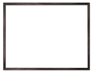 Thin dark wooden frame mockup isolated on white background rectangle simple borders.