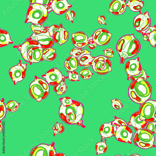 Modern Hand Drawn Background. Blue, Red and Yellow Lemon Seamless Pattern. Botanical Illustration. Psychedelic Citron Motif. Vector Summer Citrus Print. Simple Marker Lime.