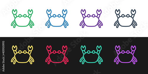 Set line Crab icon isolated on black and white background. Vector..