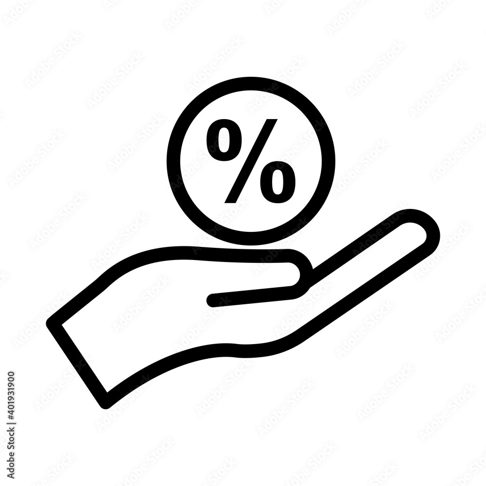 Discount line icon. hand and percent symbol. simple design editable. Design template vector Discount line icon. hand and percent symbol. simple design editable. Design template vector