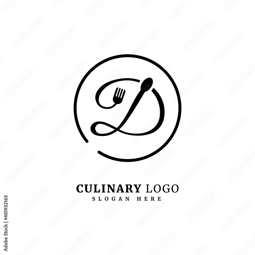 Initial letter D with spoon and fork for restaurant concept. letter D logo, fit for company and culinary business. Initial letter D with spoon and fork for restaurant concept. letter D logo, fit for company and culinary business.