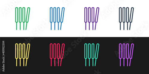 Set line Aroma sticks, incense, aromas icon isolated on black and white background. Vector.