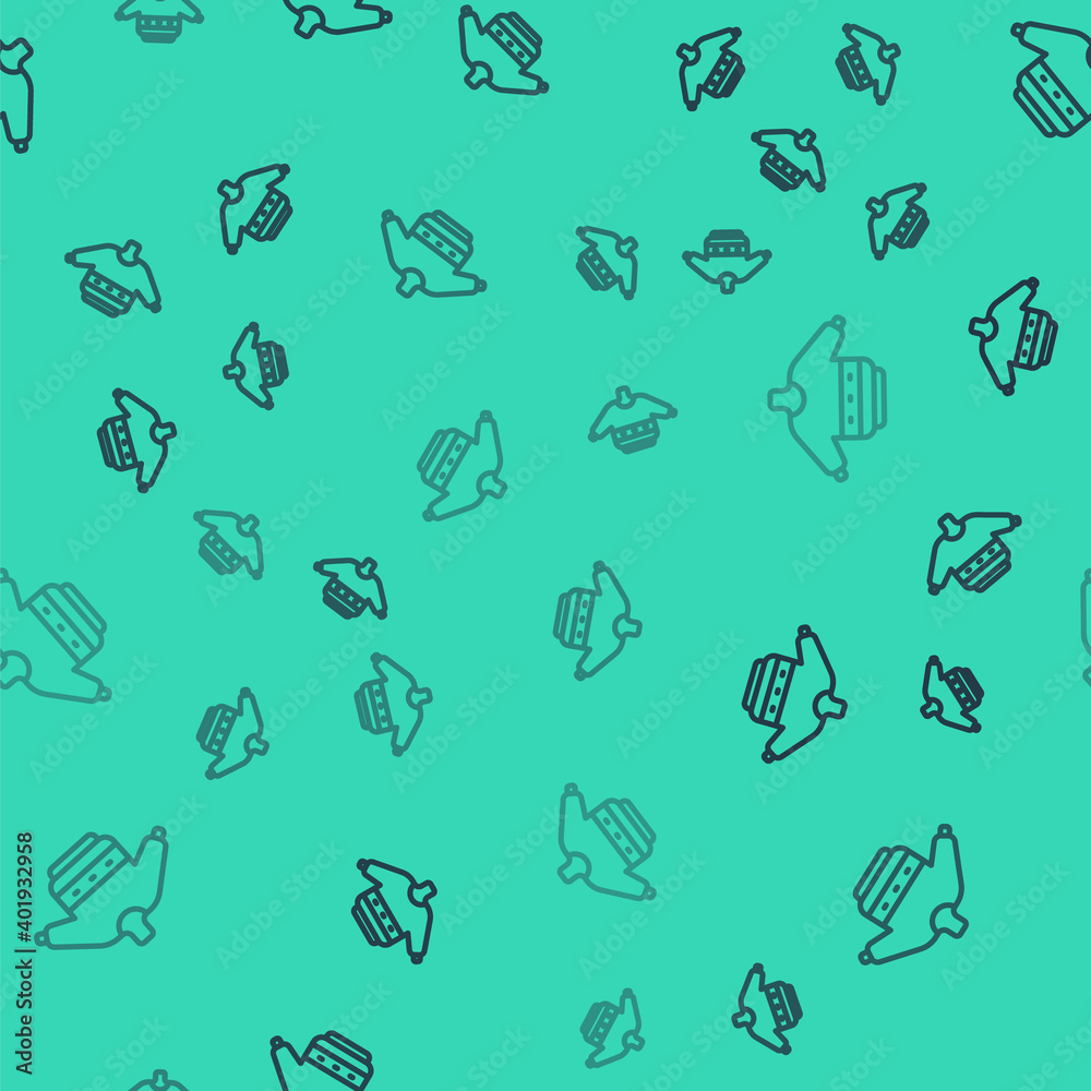 Black line Christmas sweater with norwegian ornaments and holidays decorations icon isolated seamless pattern on green background. Knitted winter jumper. Vector. Black line Christmas sweater with norwegian ornaments and holidays decorations icon isolated seamless pattern on green background. Knitted winter jumper. Vector.